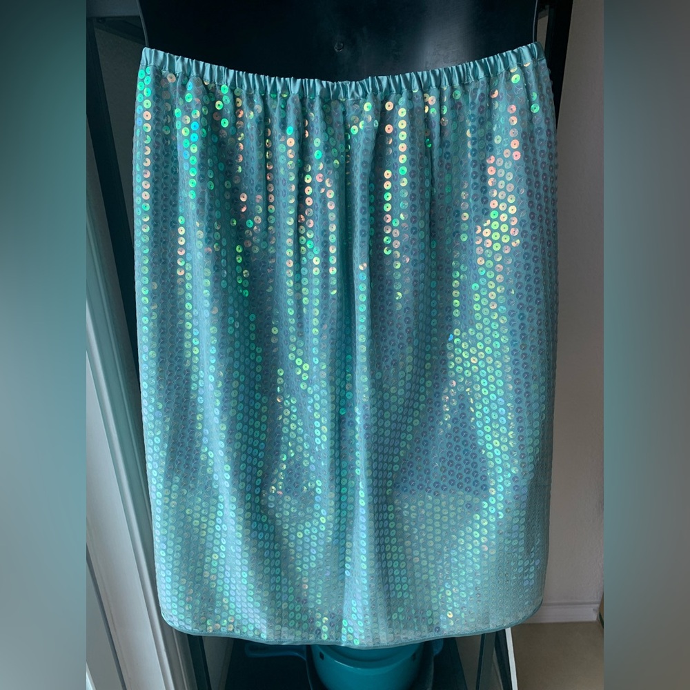 Vintage Mint Green Iridescent Sequin Knee Skirt Venezia Mermaid Vibe Aqua Sheen - Picture 3 of 12